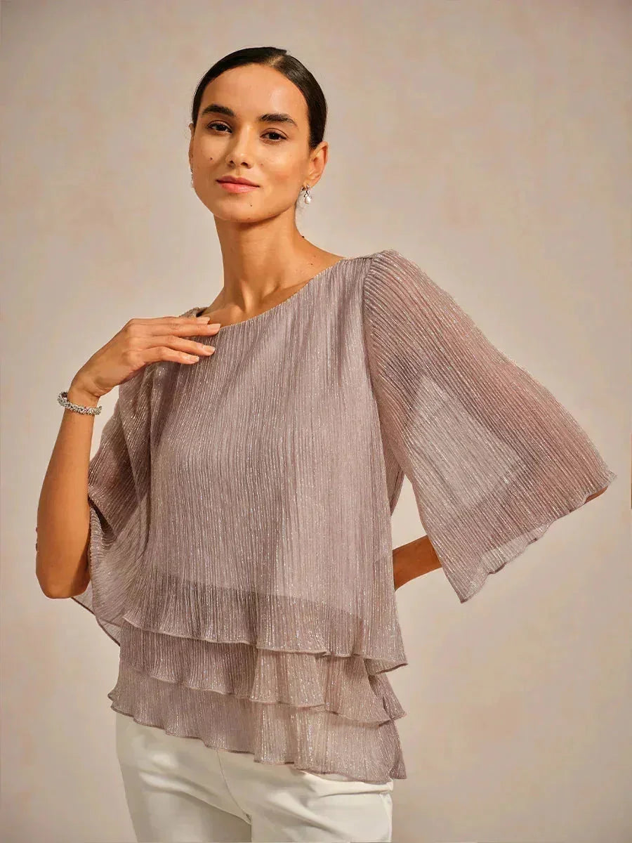 Chemise asymétrique en soie métallique plissée