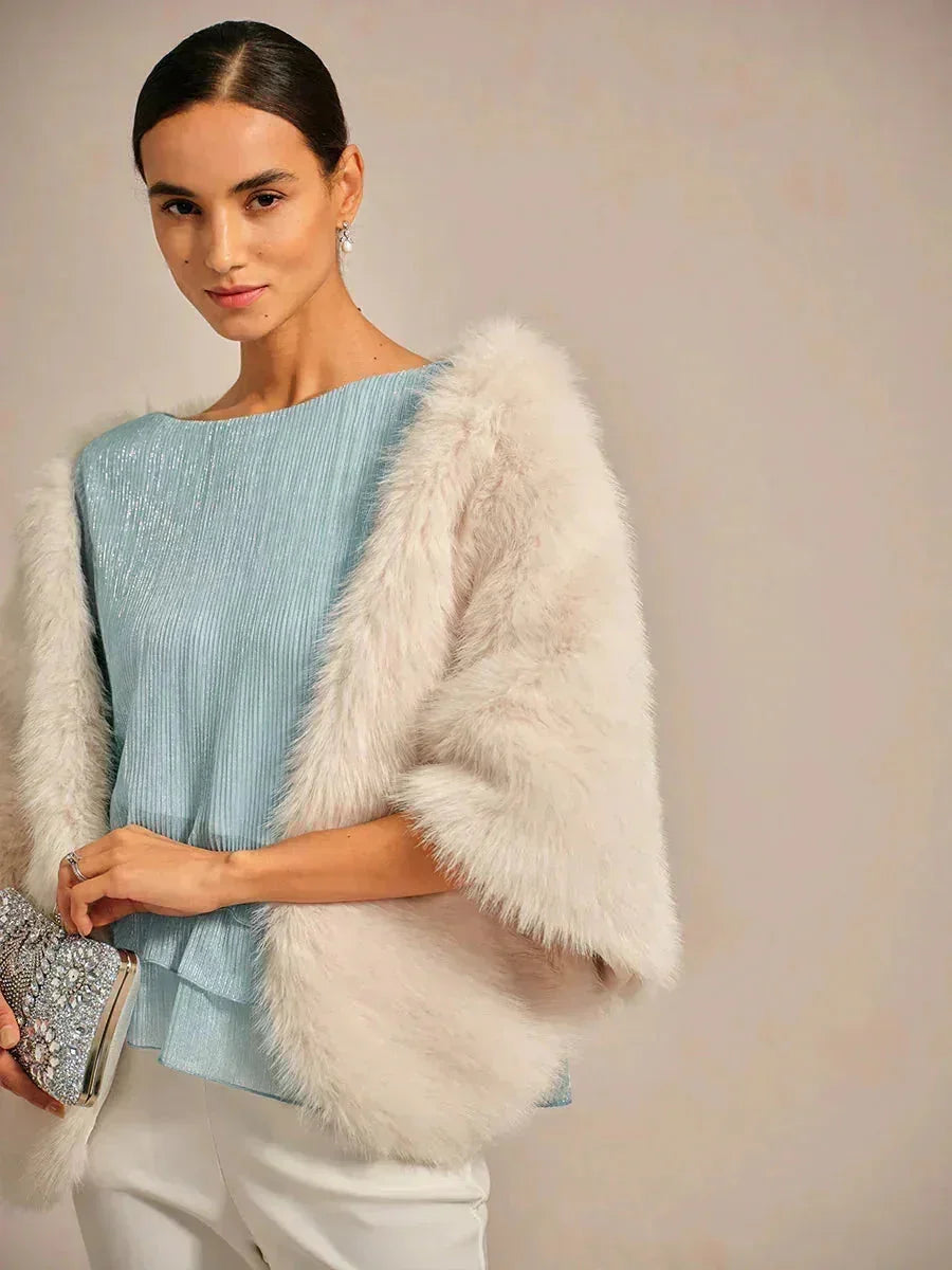 Chemise asymétrique en soie métallique plissée