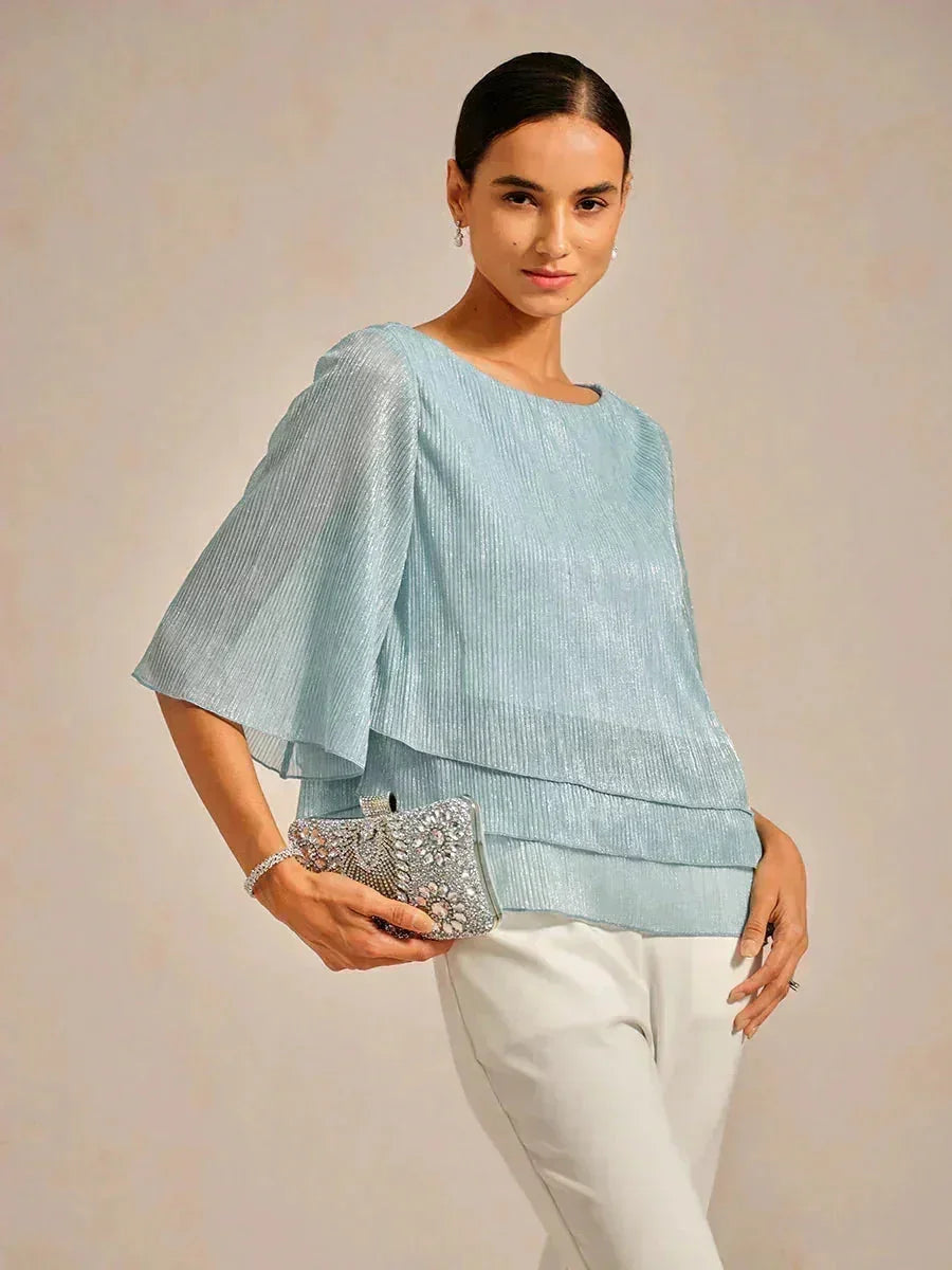 Chemise asymétrique en soie métallique plissée