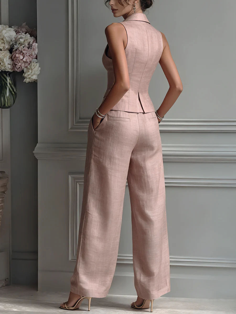 Ensemble femme en deux parties avec col en V et boutons