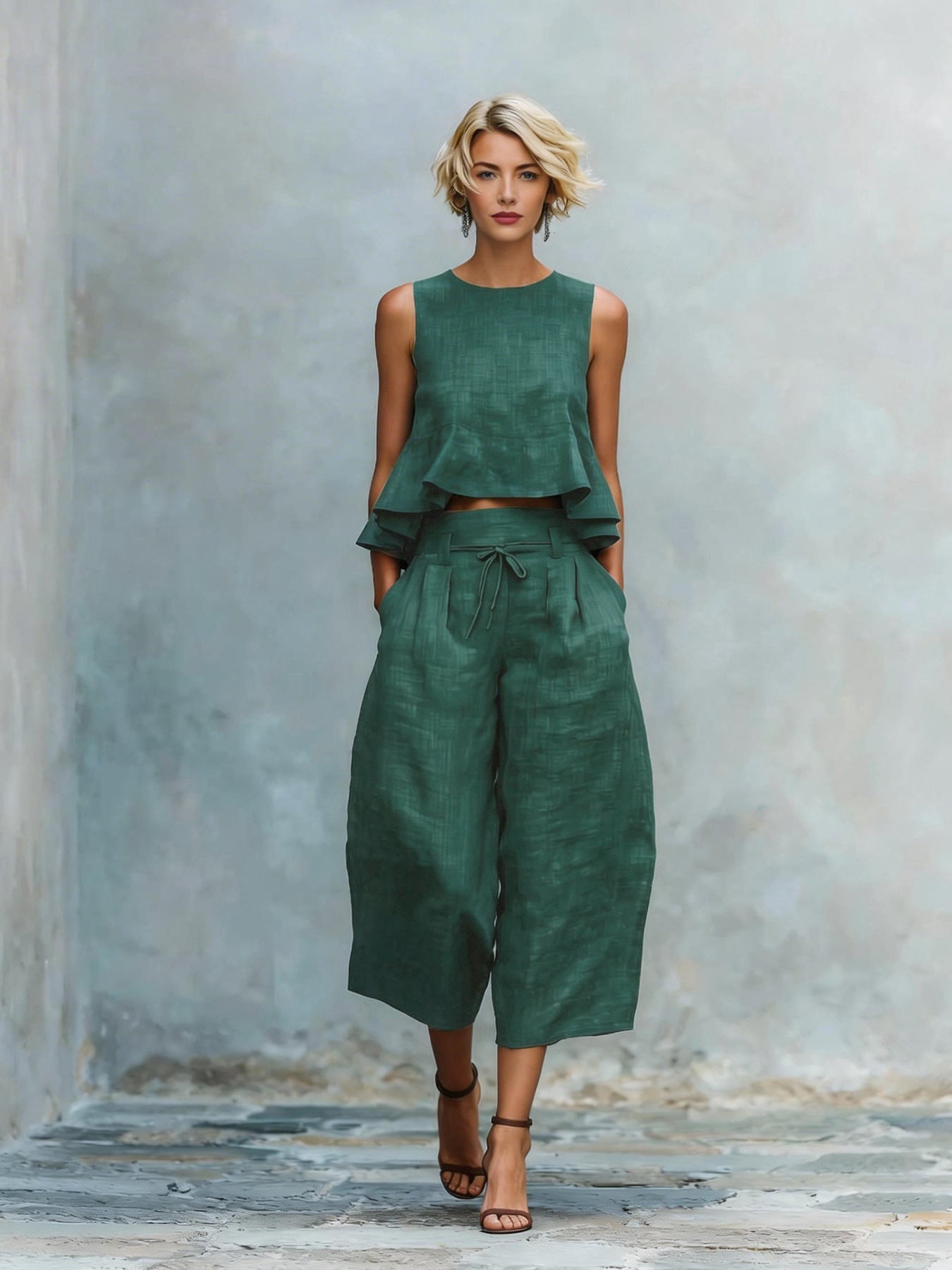 Ensemble femme deux pièces avec bords plissés