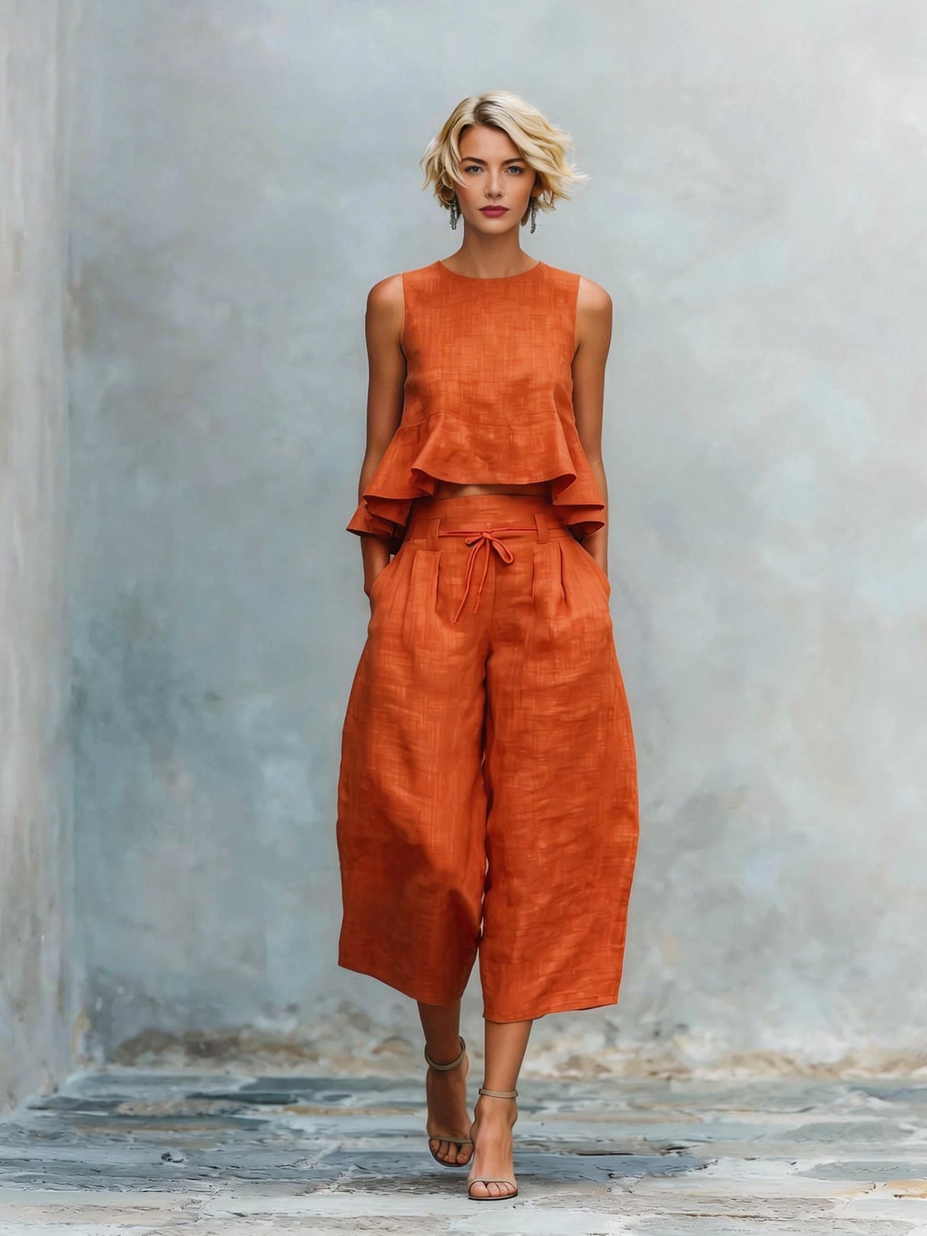 Ensemble femme deux pièces avec bords plissés