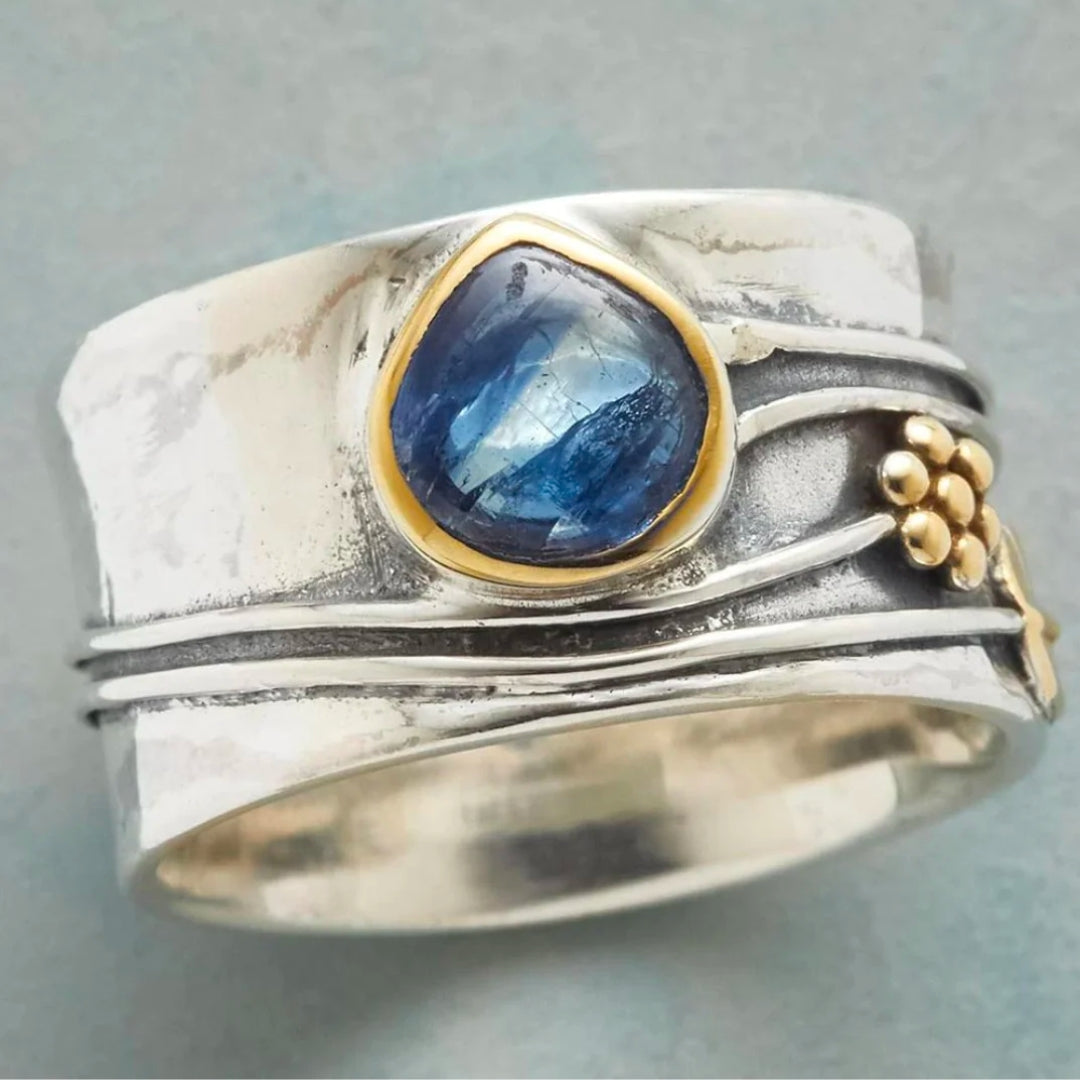 Bague vintage en saphir bleu plaqué argent