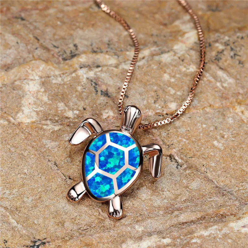 Pendentif tortue en opale feu verte fait main vintage