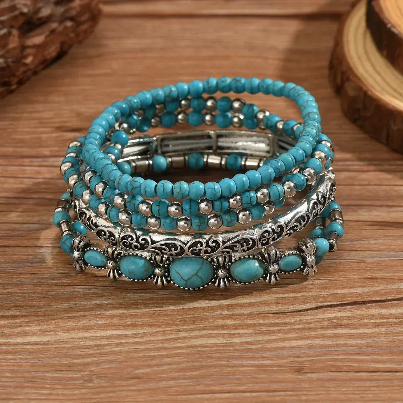 Ensemble de bracelets bohème avec perles turquoise