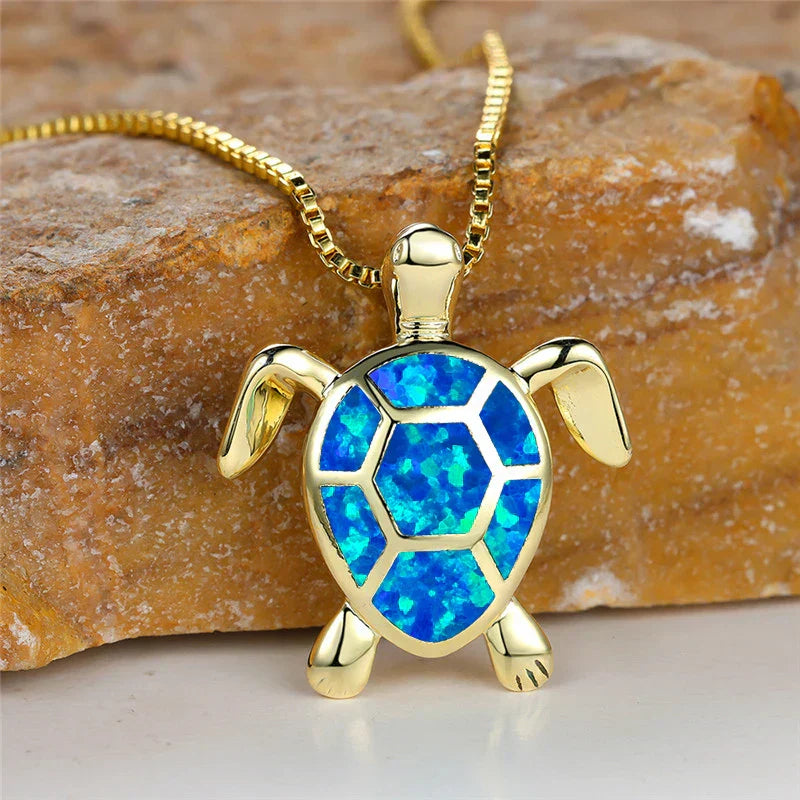 Pendentif tortue en opale feu verte fait main vintage