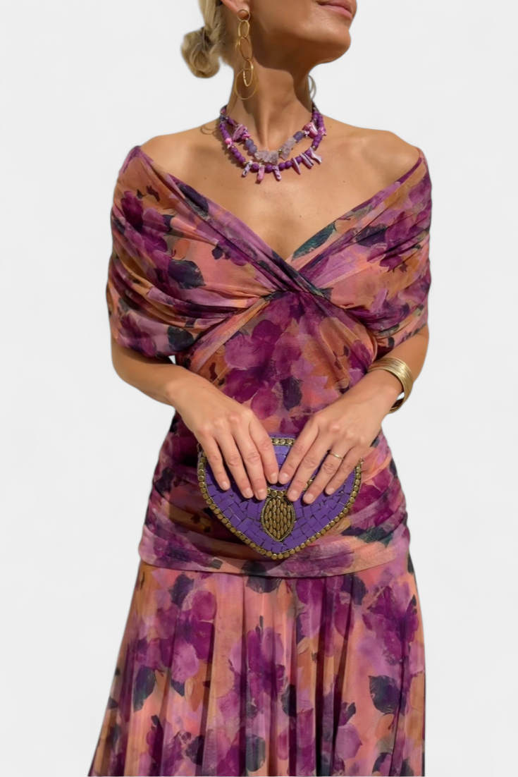 Florendra | Robe longue à fleurs avec col en V