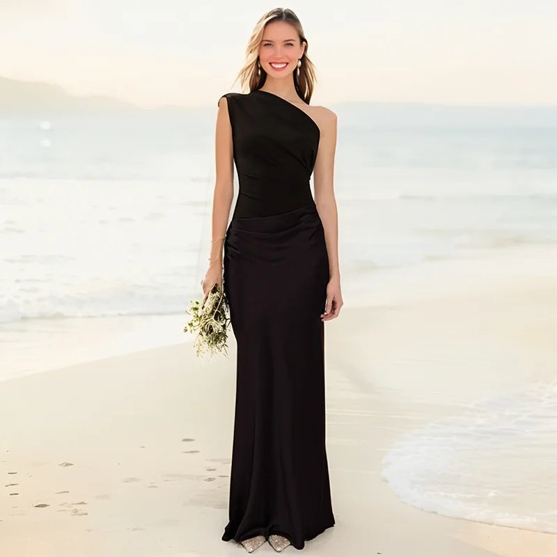 Sofia | Robe maxi en satin avec une épaule
