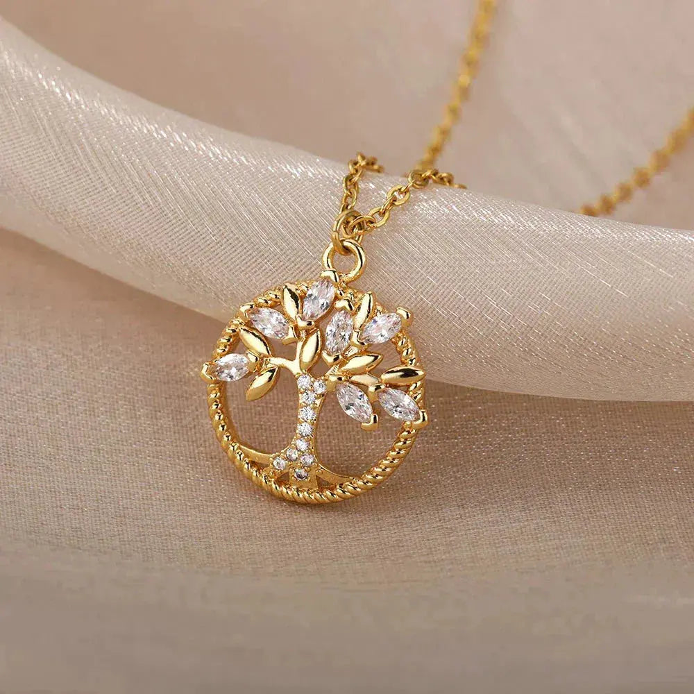 Collier Arbre de Vie en Or avec Zircones