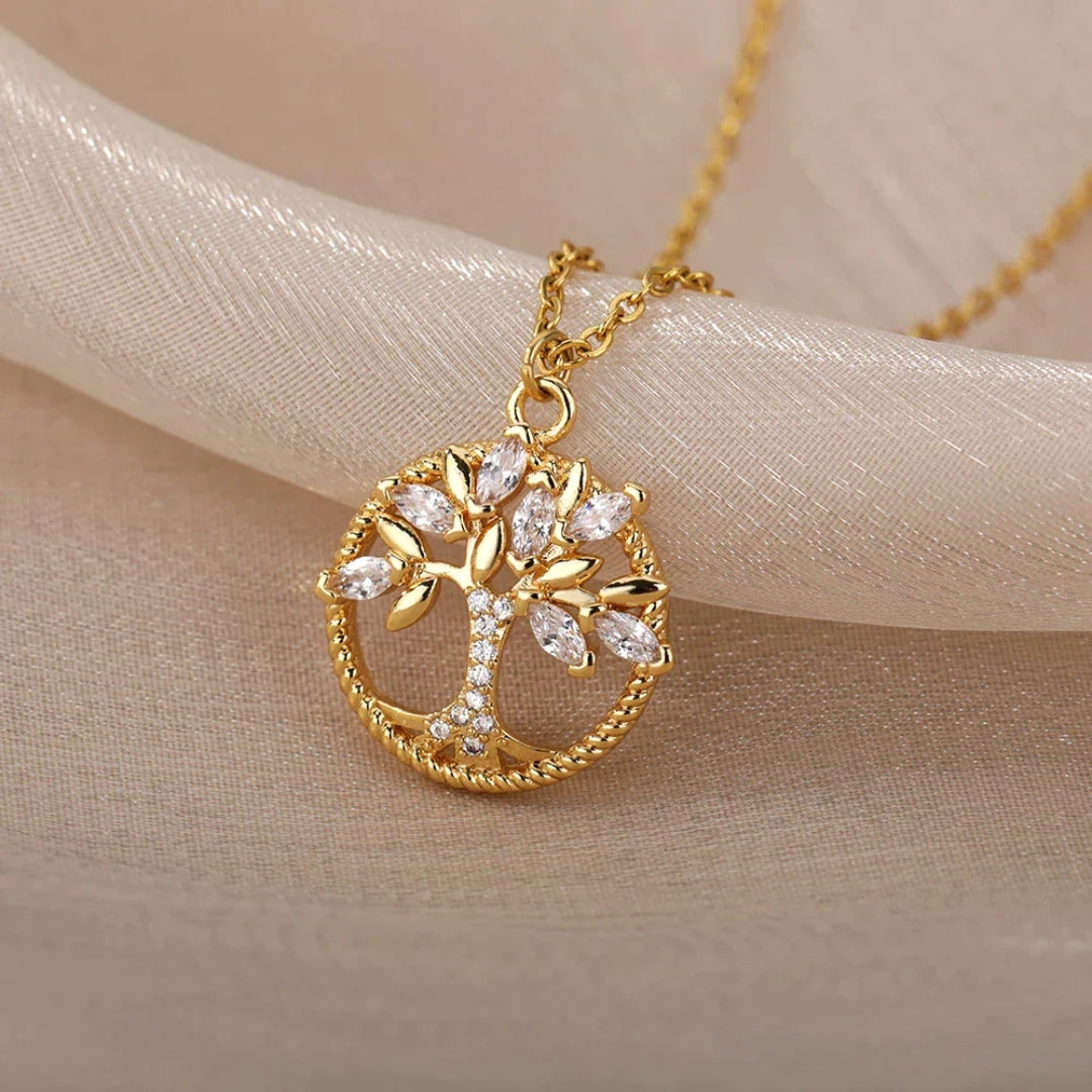 Bracelet avec pendentif Arbre de Vie en or avec des cristaux