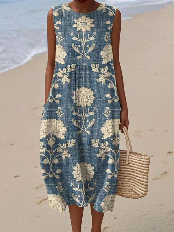 Bleu | Robe midi bohème