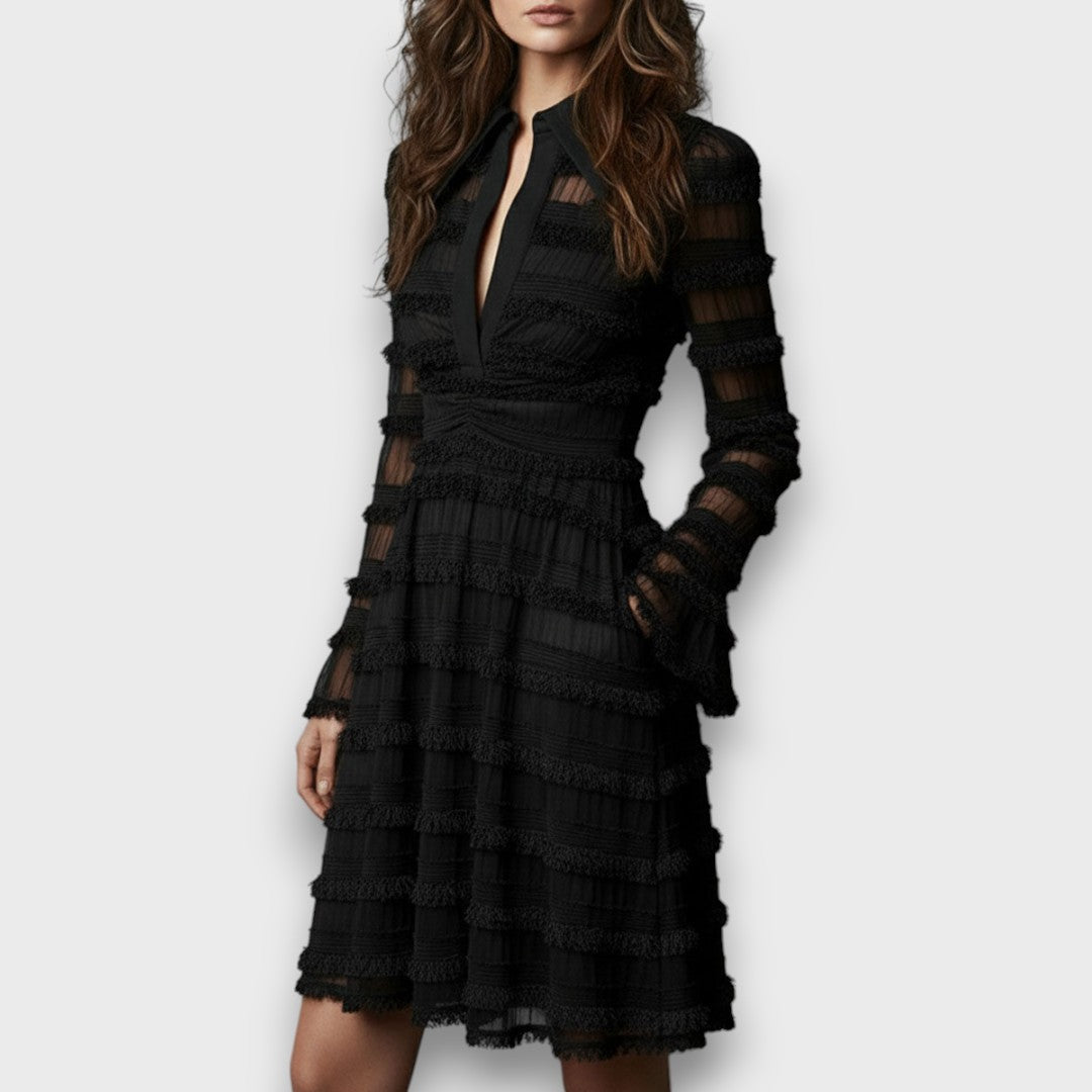 Robe midi avec détails en dentelle transparente