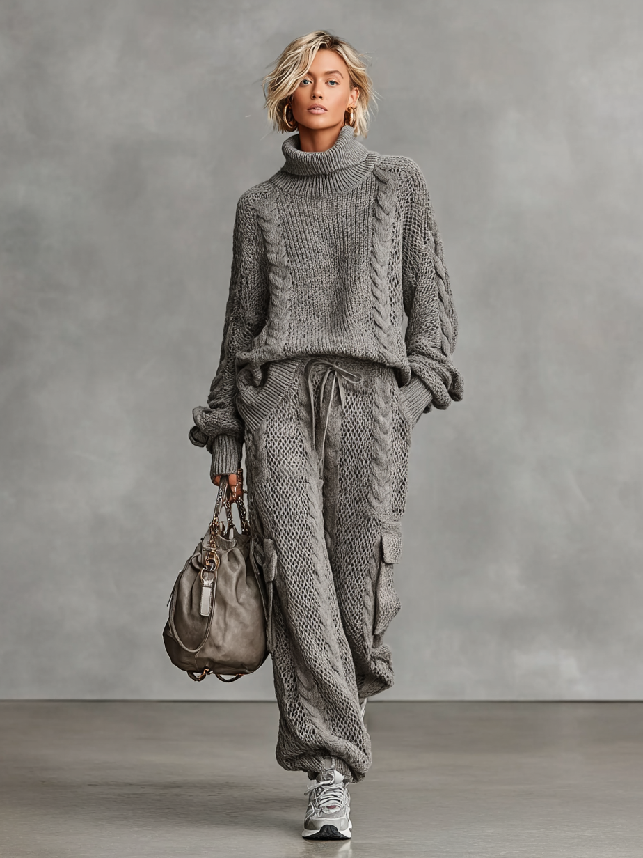 Ensemble de pantalon cargo et de pull de randonnée à col montant pour femmes MDA0958I2Y