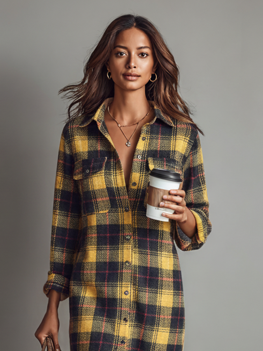 Robe midi à manches longues en flanelle pour femmes MDA2294J2Y