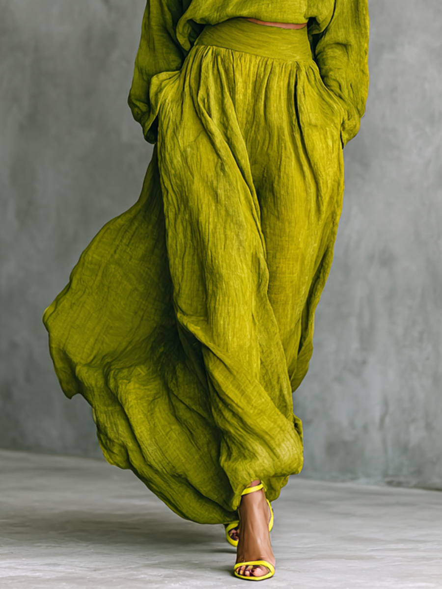 Vêtement vert pour femmes en mélange de coton et de lin
