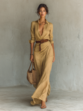 Robes maxi longues avec col et ceinture incluse