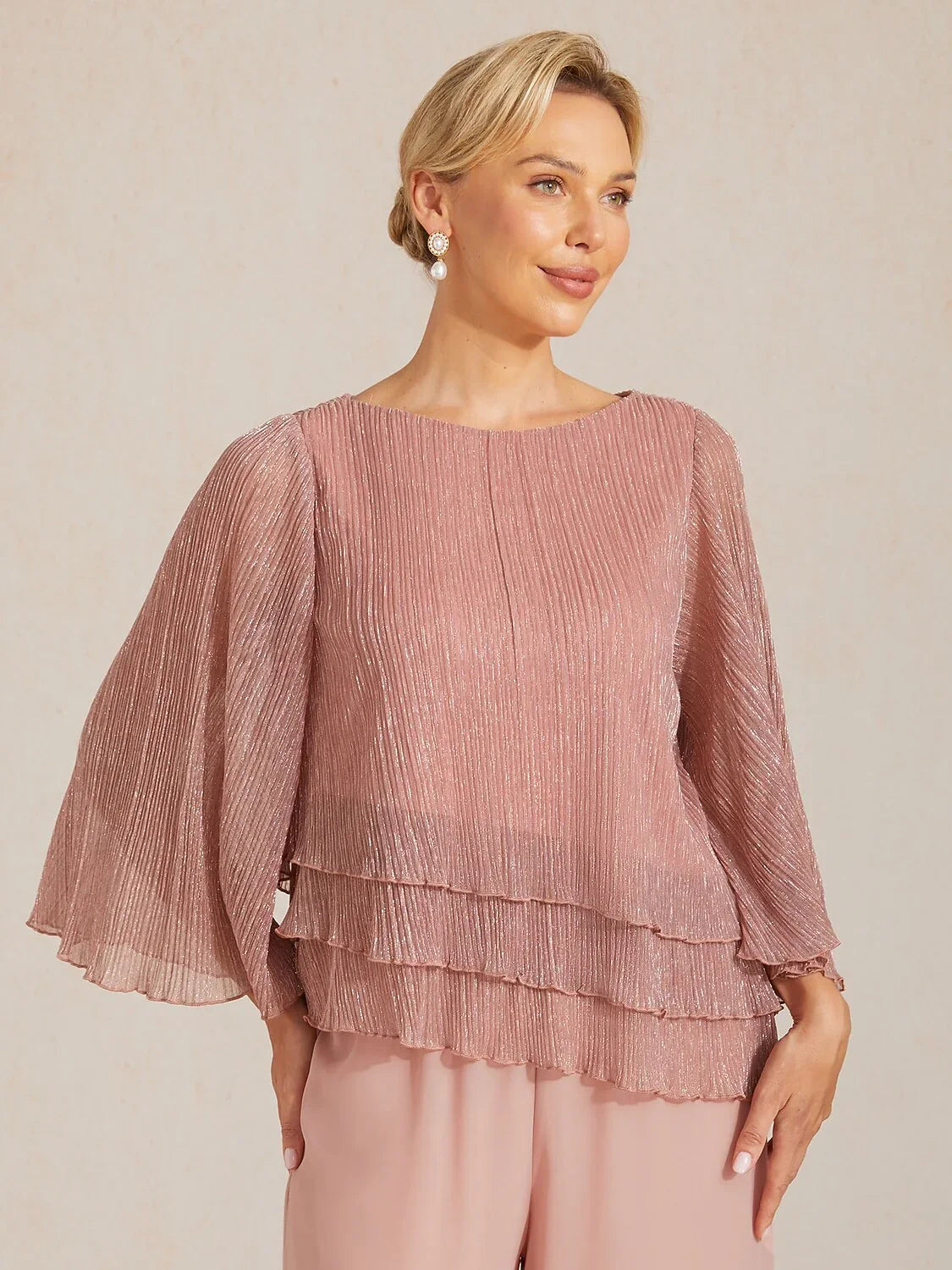 Chemise asymétrique en soie métallique plissée