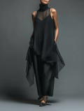 Robes de nuit minimalistes pour femmes en imitation acétate combinées avec une robe maxi à couche en chiffon MDZ2702A3Y