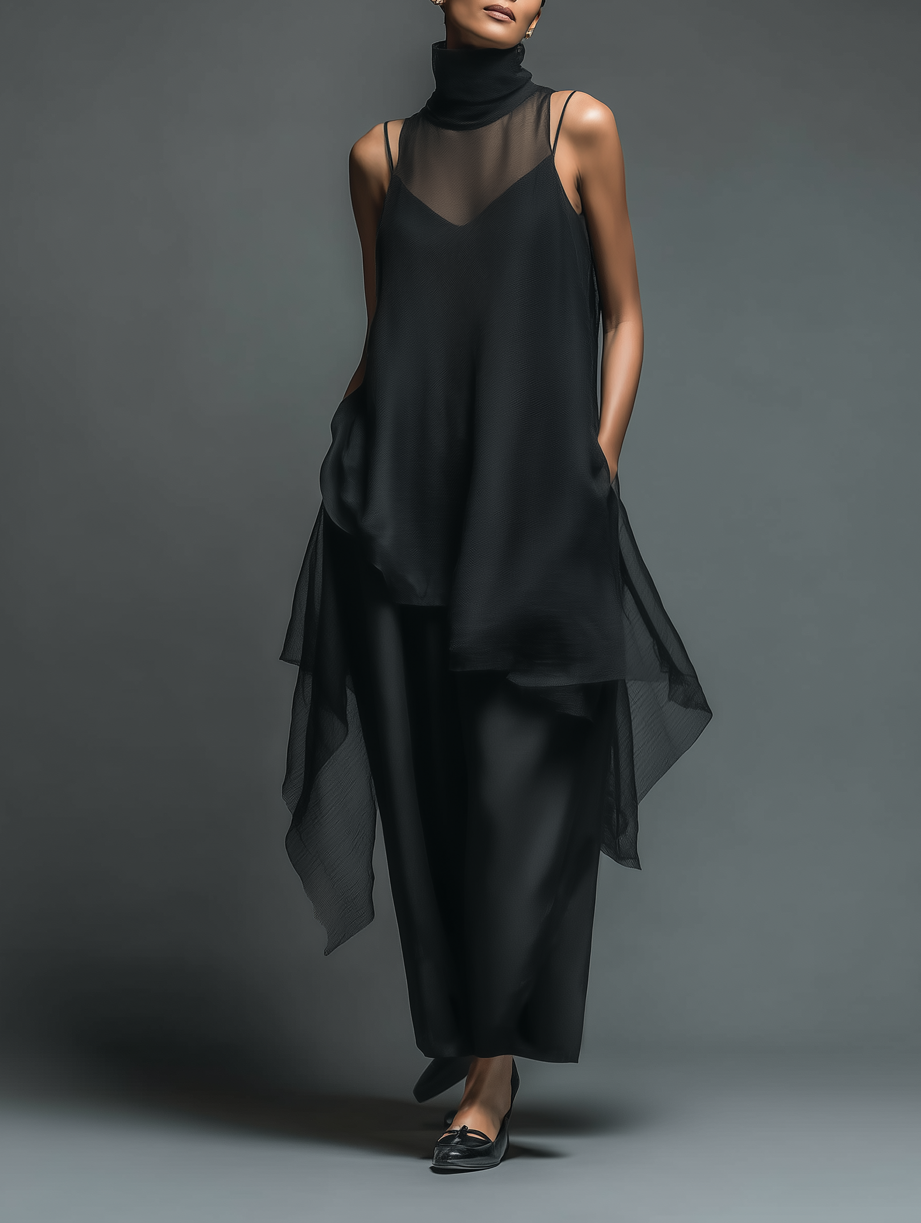 Robes de nuit minimalistes pour femmes en imitation acétate combinées avec une robe maxi à couche en chiffon MDZ2702A3Y