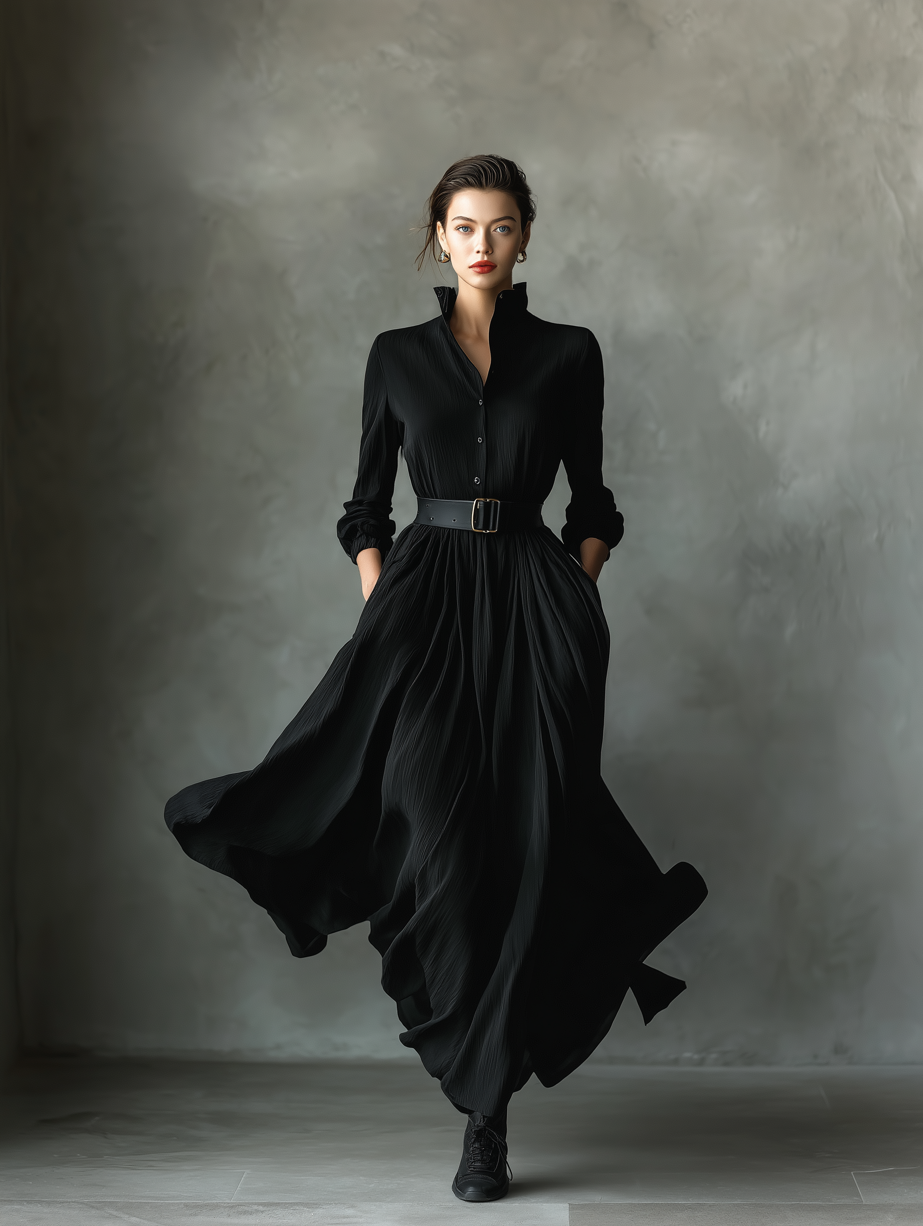 Robe maxi vintage texturée en noir pour femmes MDA0859H8T