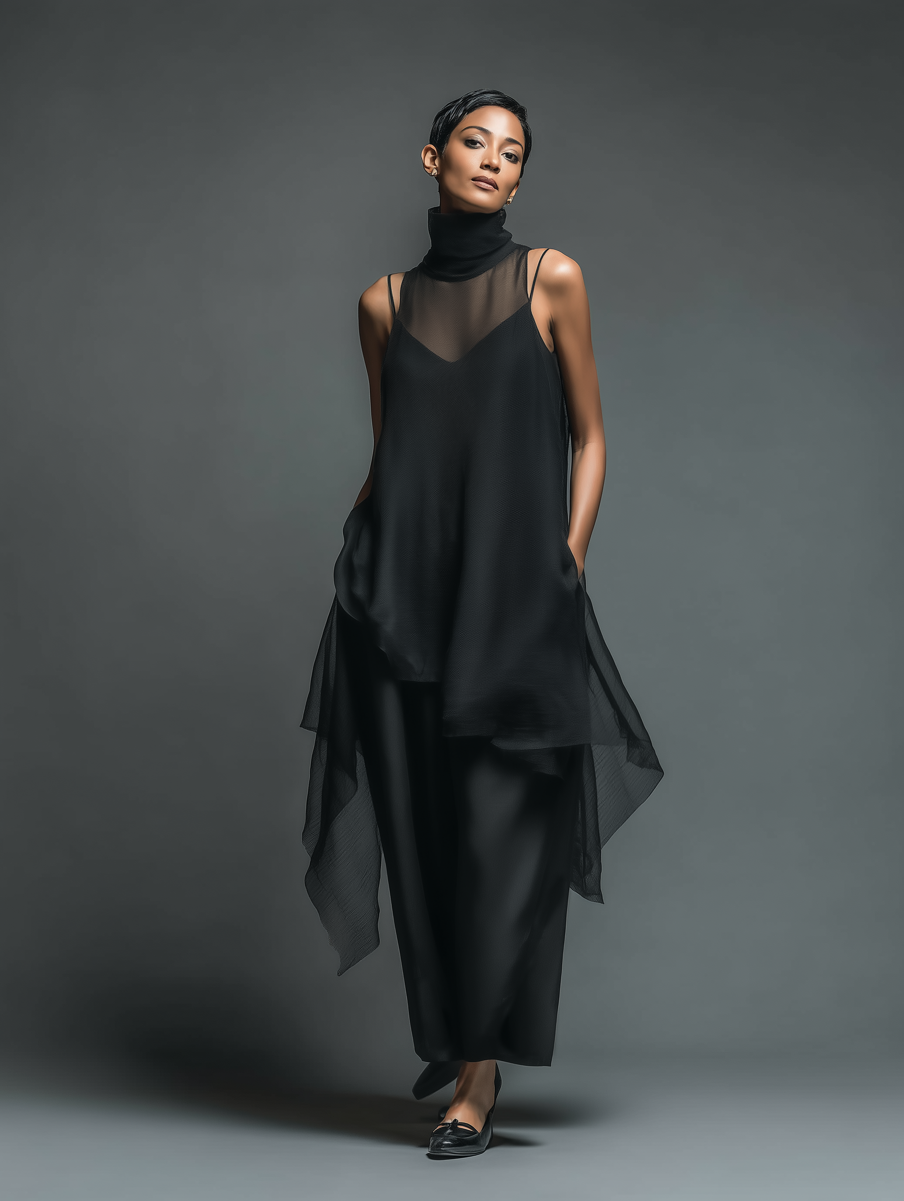 Robes de nuit minimalistes pour femmes en imitation acétate combinées avec une robe maxi à couche en chiffon MDZ2702A3Y