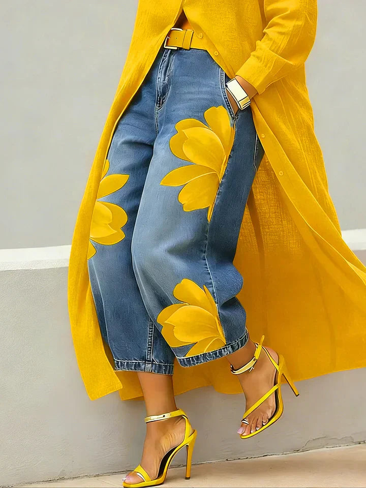 Très | Coordonnée de chemise longue et jeans fleuris