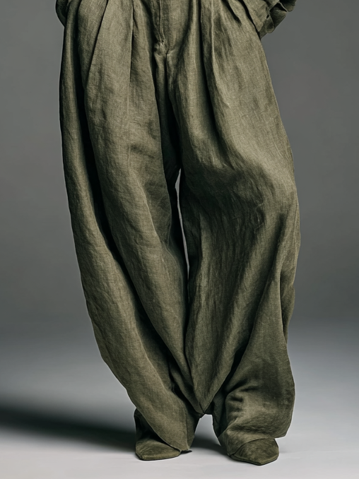 Ensemble double pour femmes en tissu de coton et lin avec un haut long et un pantalon large