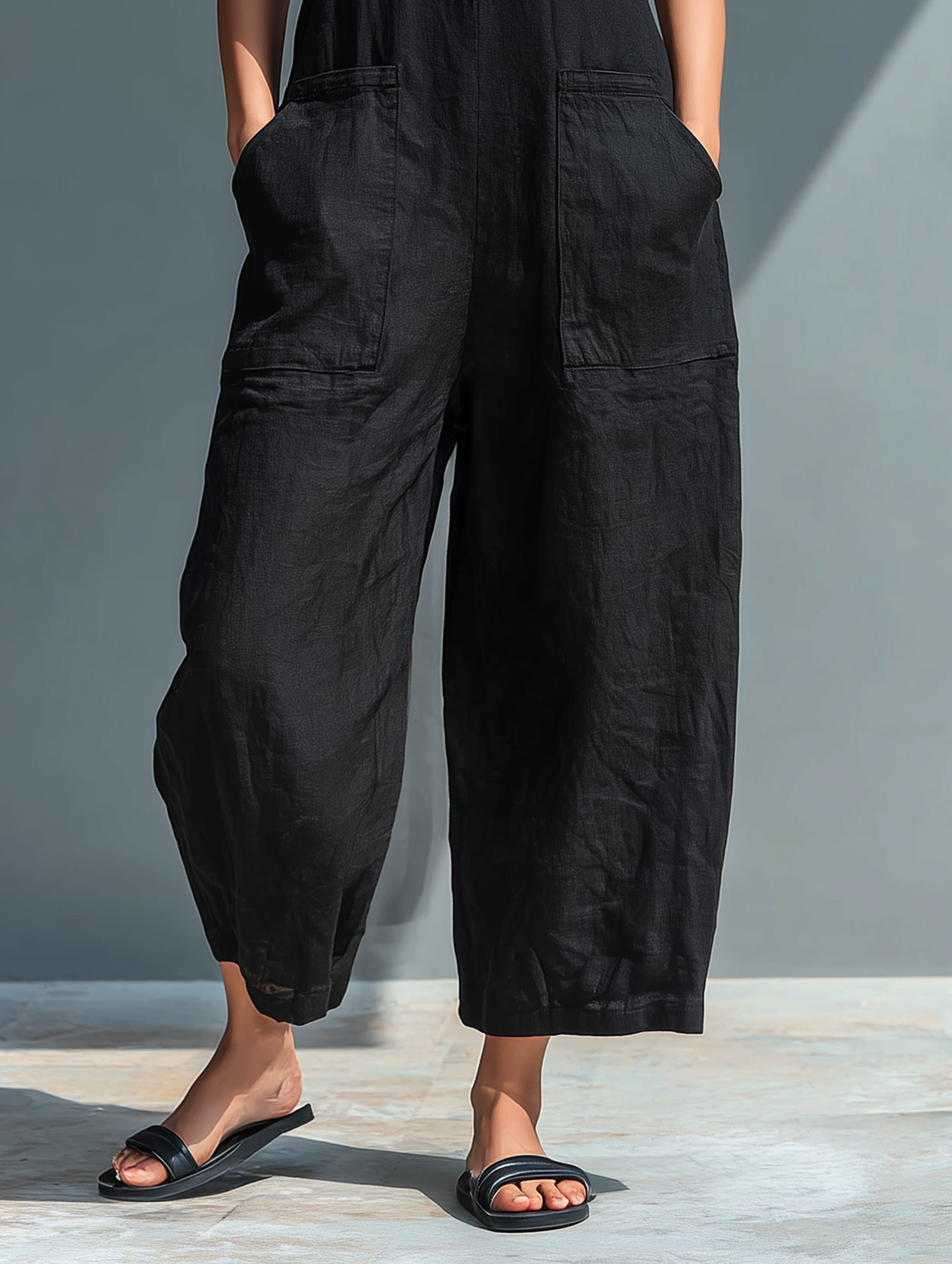 Veste minimaliste pour femmes en lin avec boutons, col montant, sans manches, coupe large