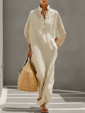 Robe en lin à motifs de grains pour femmes avec col mandarin et manches dolman, robe de style décontracté intemporelle MDZ0552B1I