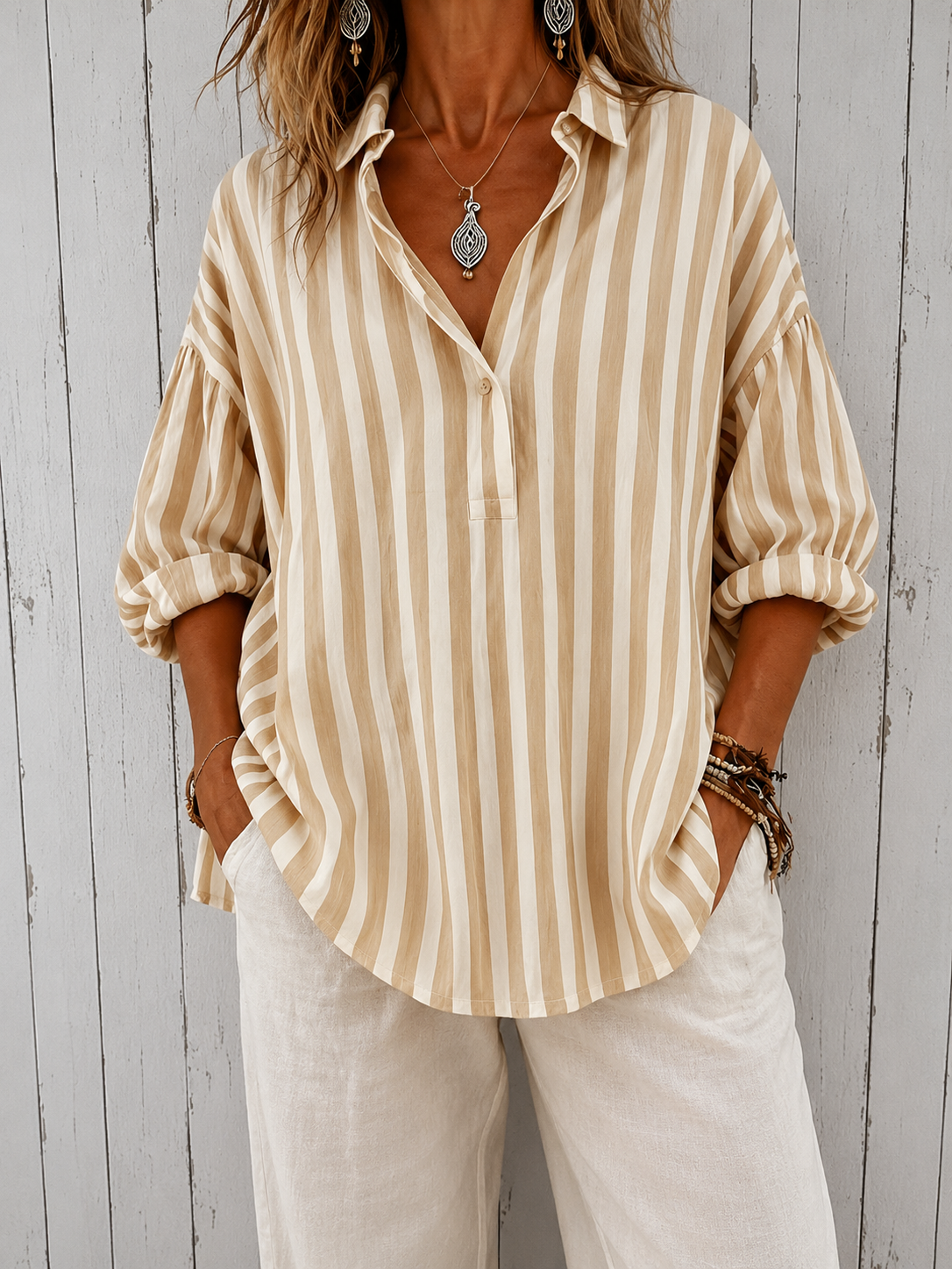 T-shirt | Blouse décontractée à rayures avec col
