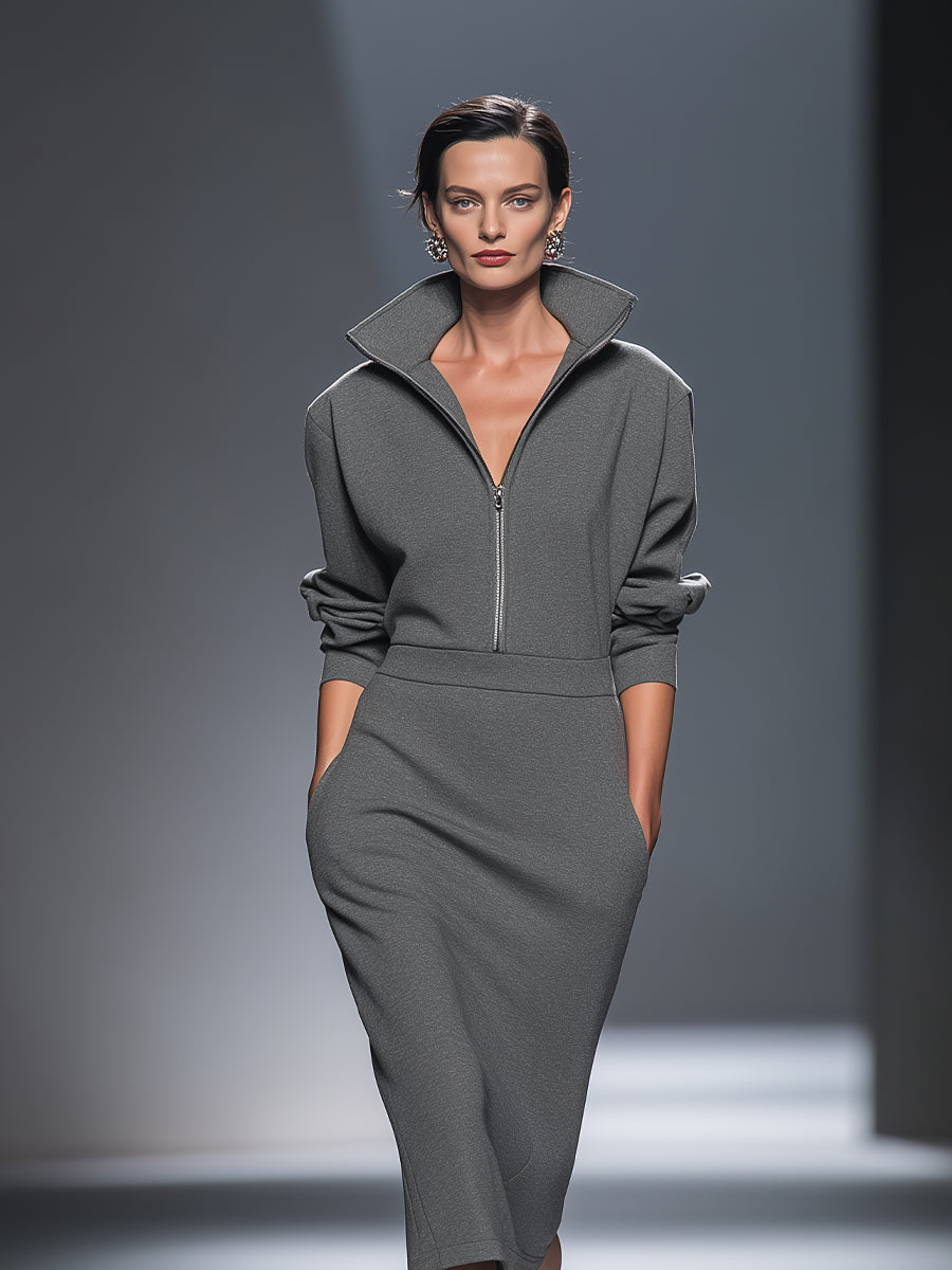 Robe mi-longue décontractée pour femmes avec zip demi MDA0570H1I