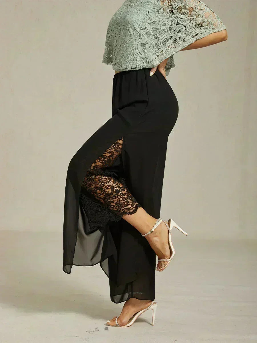 Pantalons à jambes droites avec une couche de chiffon découpée