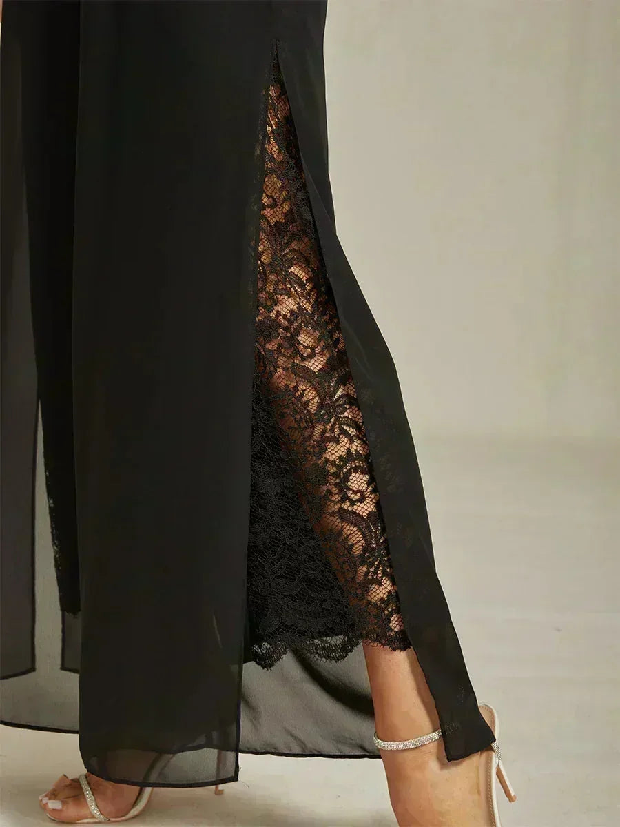 Pantalons à jambes droites avec une couche de chiffon découpée