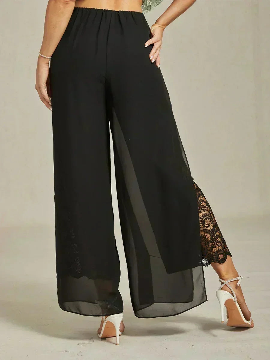 Pantalons à coupe droite avec une couche de chiffon