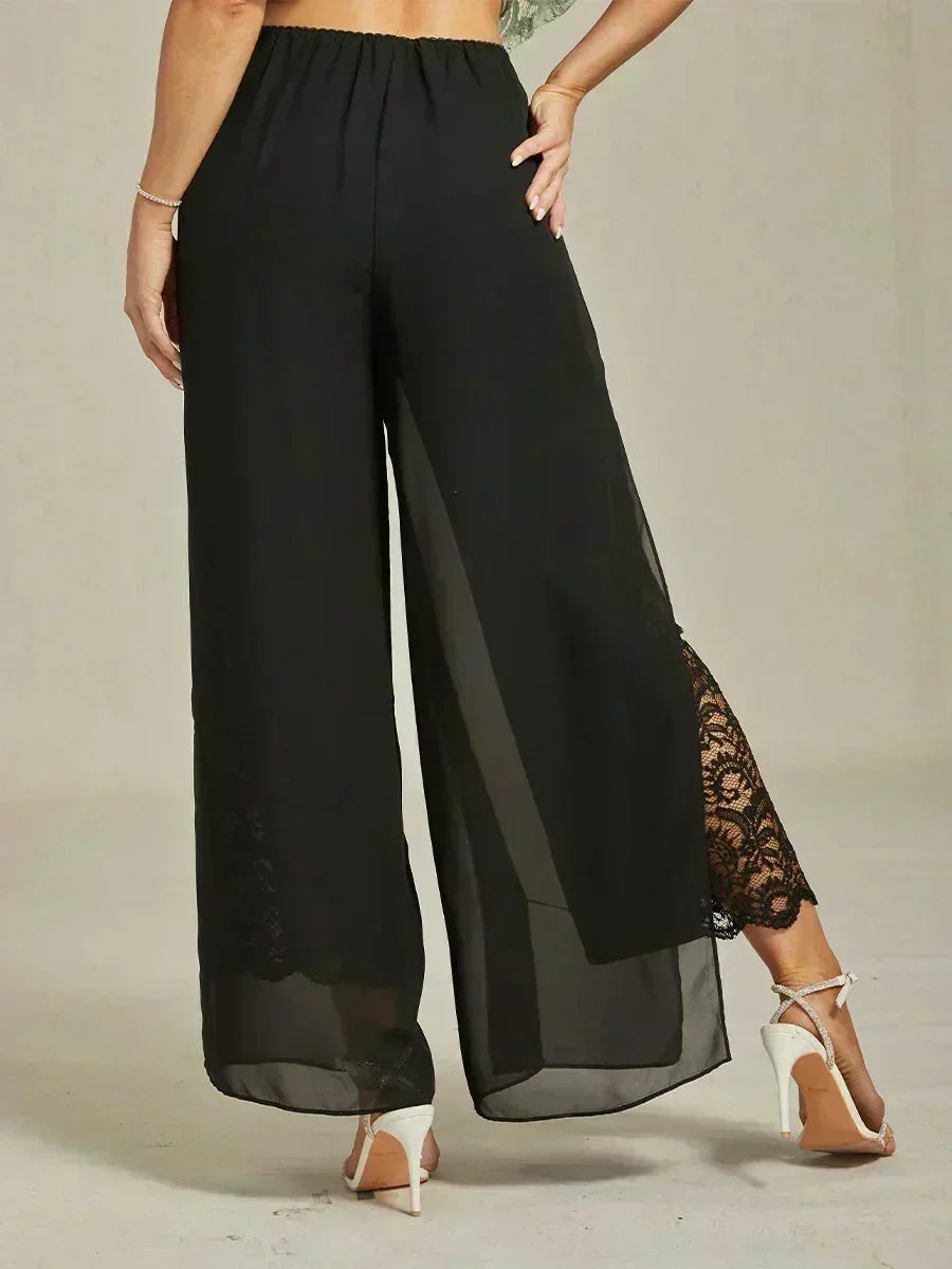 Pantalons à jambes droites avec une couche de chiffon découpée
