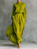 Vêtement vert pour femmes en mélange de coton et de lin