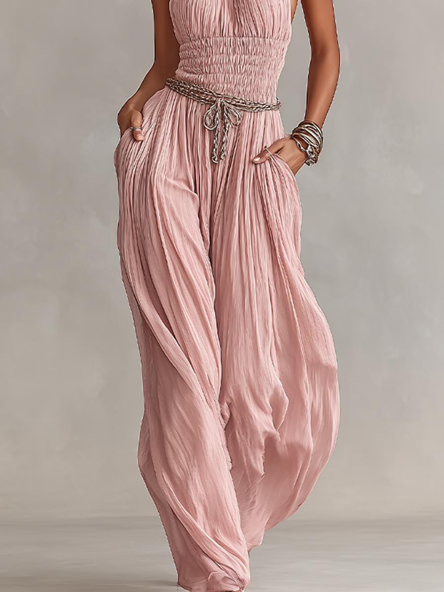 Body pour femmes en couleur blush avec col montant et taille froncée, style romantique-élegant intemporel (sans ceinture) MDZ1133B7I