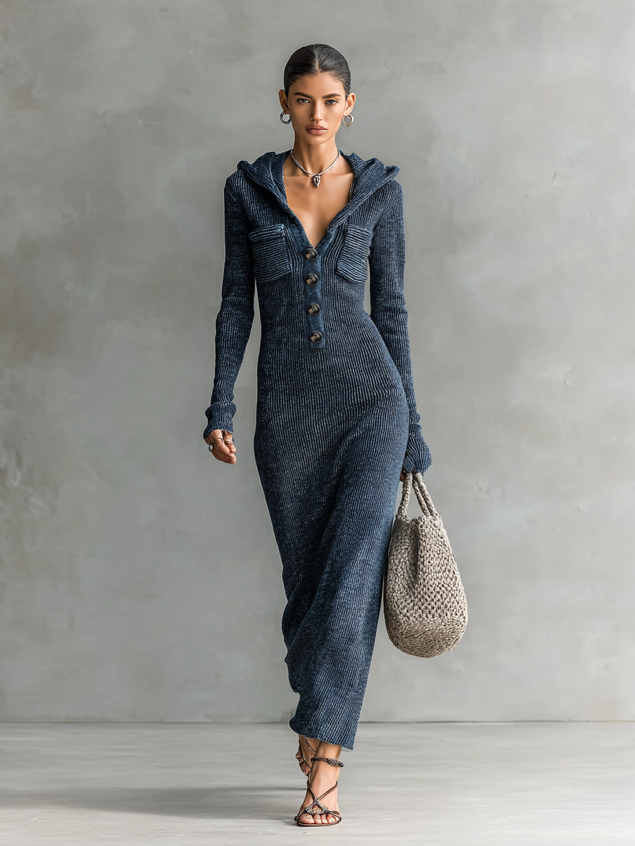 Robe maxi tricotée à capuche ajustée pour femmes MDA1451H6Y