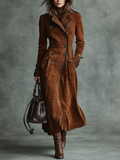 Manteau long pour femmes avec revêtement en daim, boutons doubles et pantalon MDA2580H6Y