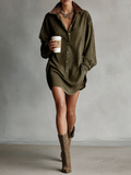 Robe mini en simili cuir simple et ample pour femmes avec col en cuir et conçue en pull MDA0233I3Y