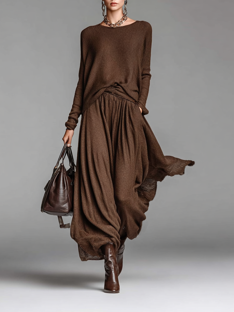 Ensemble jupe et pull avec col rond