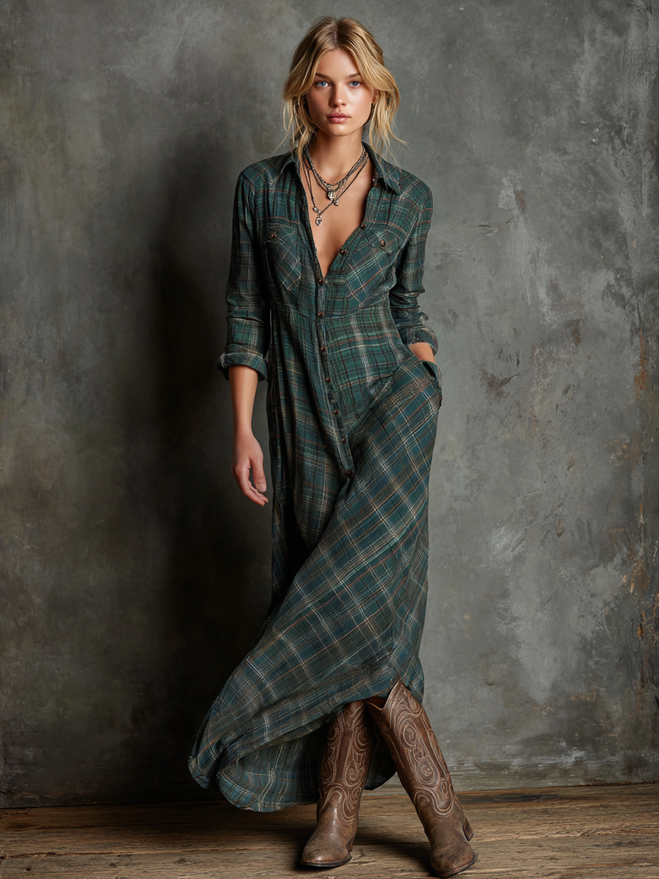 Robe maxi rayée avec col