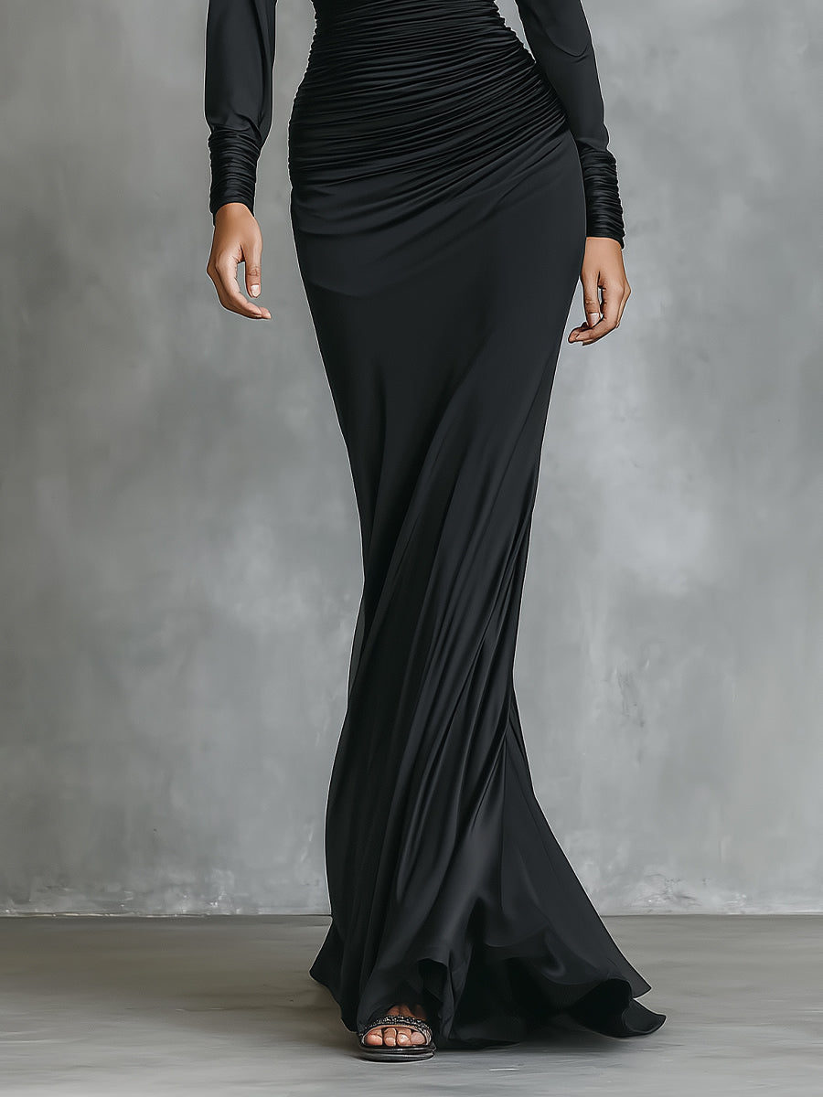 Robe maxi noire élégante pour femmes à une épaule avec ourlet MDA2278I0I