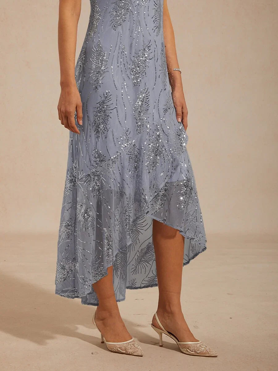 Robe maxi A-Line sans manches avec paillettes en tulle