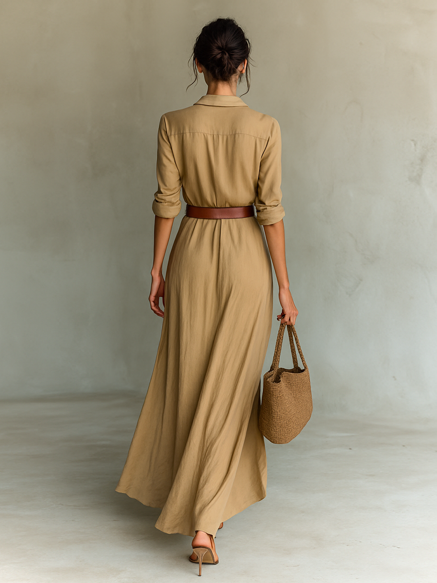 Robes maxi avec col pour femmes, à manches longues et fermeture unique MDA1500G4Y