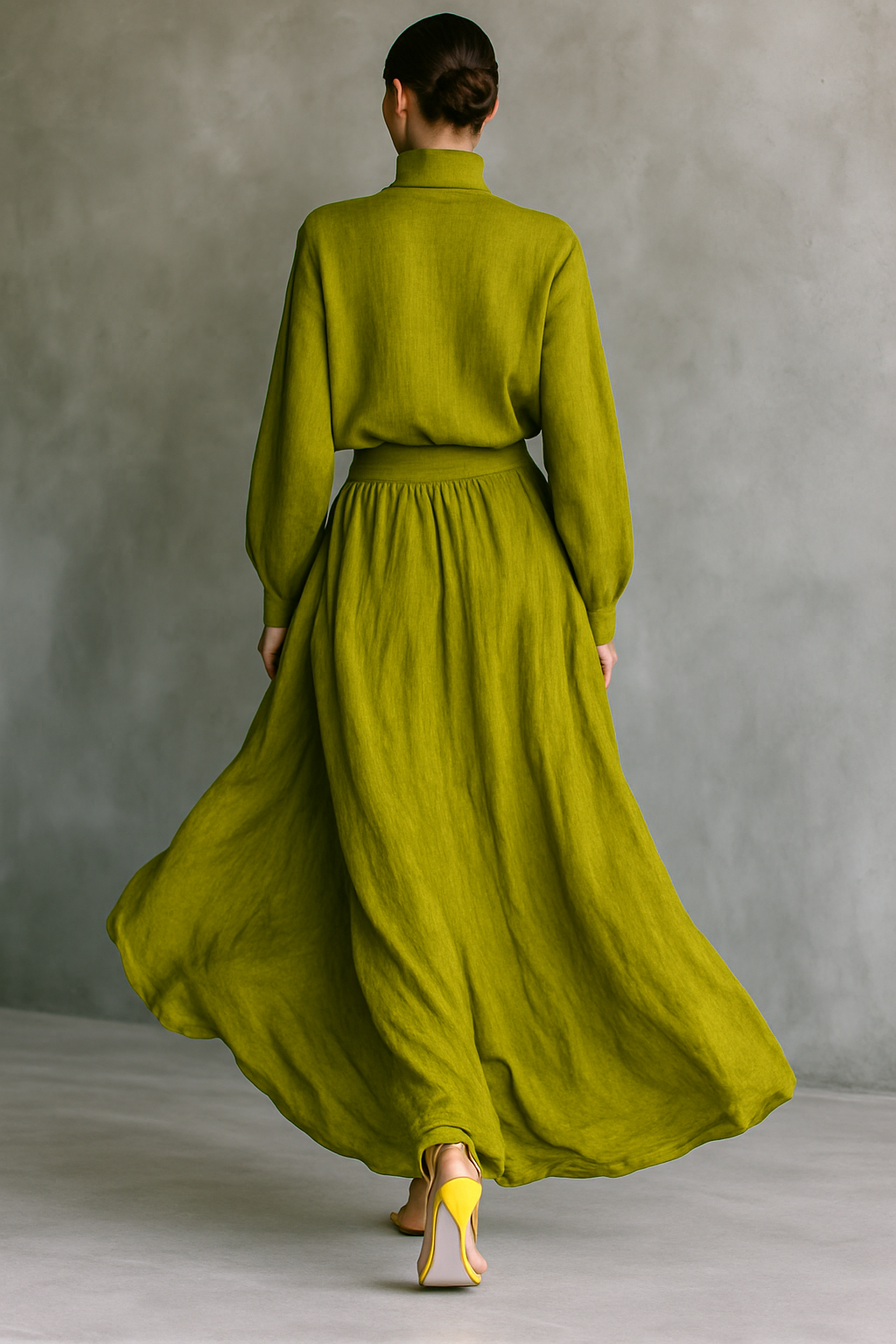 Vêtement vert pour femmes en mélange de coton et de lin