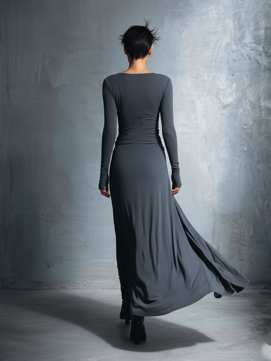 Robes maxi pour femmes en gris - Robe portefeuille ornée