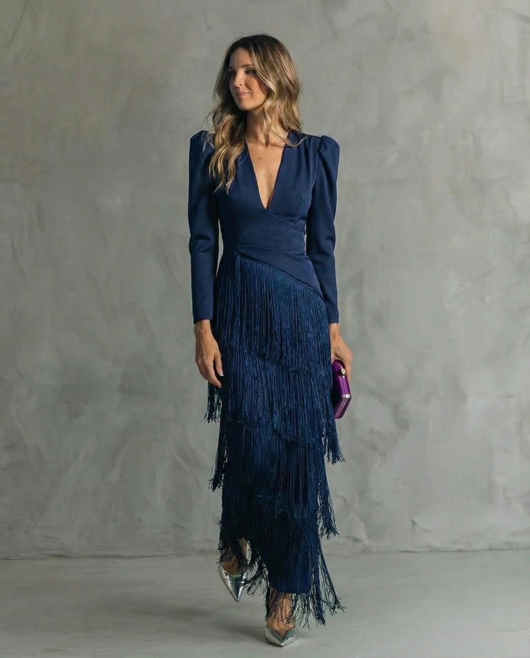 Alesia - Robe midi élégante avec des manches à paillettes
