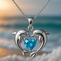 Pendentif éternel en argent avec double dauphin et opale