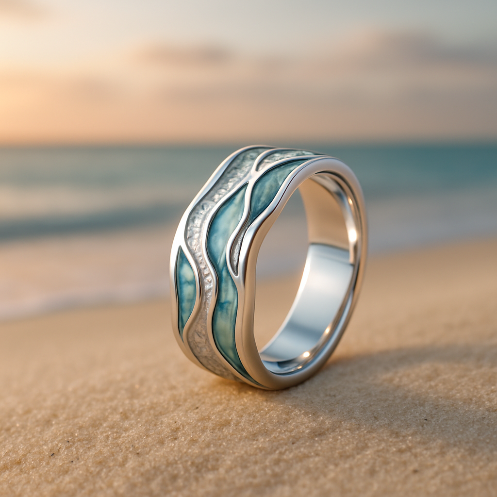 Bague ondulée en turquoise en argent
